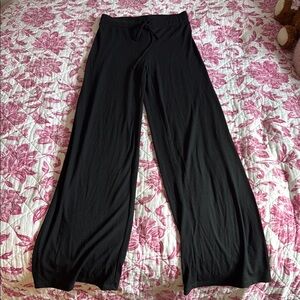White Fox Ribbed Black Women's Wide-Leg Pants